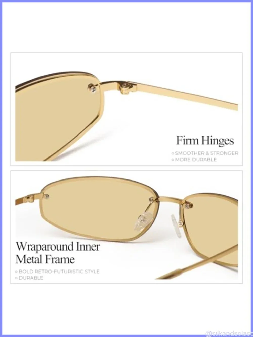 Y2K Retro Wrap Around Sunglasses UV400 Metal Arms Oval Rimless